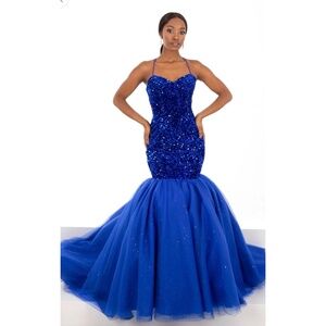 TNP223 MAKE AN OFFER royal sequin fishtail evening cruise pageant prom dress